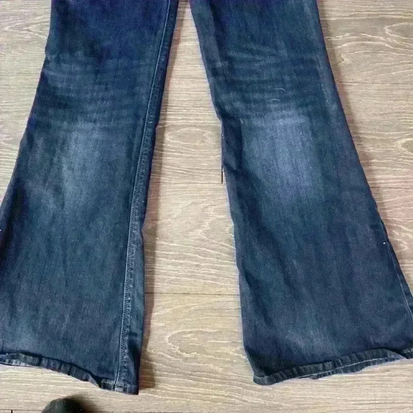 Express High Rise Bell Flare Jeans Size 4R Blue Dark Wash Denim #90094 - Picture 8 of 9